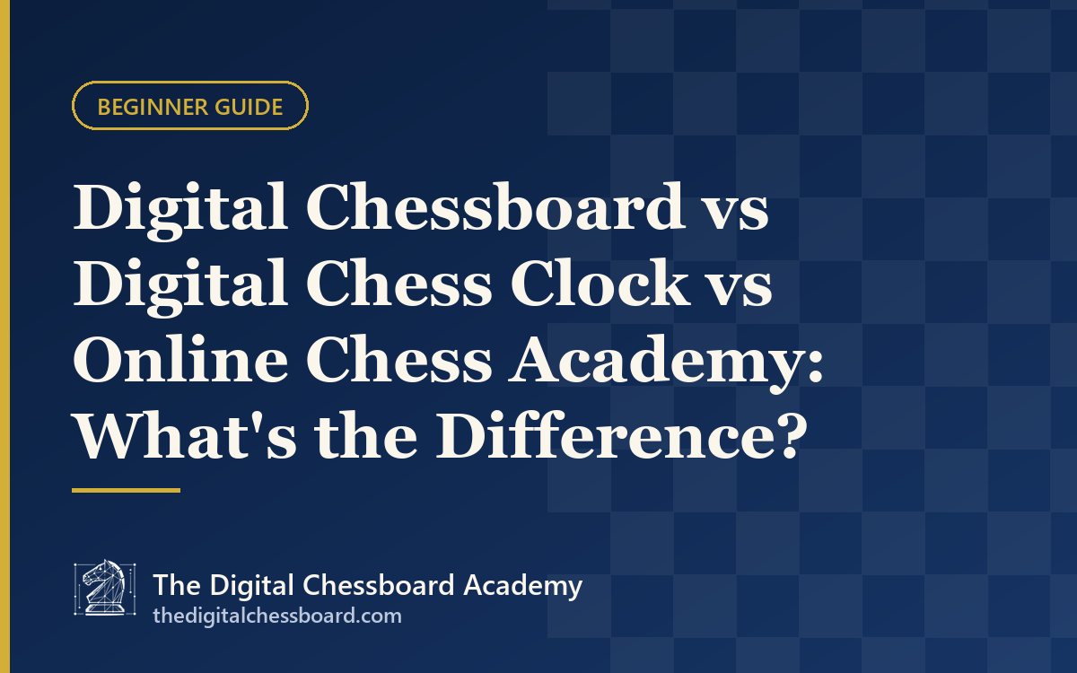 Digital chessboard, chess clock and online academy